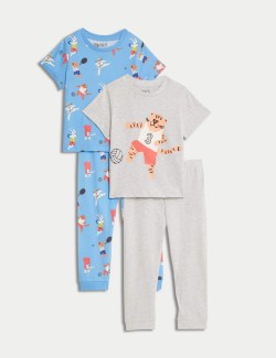 2pk Pure Cotton Sports Animals Pyjama Sets (1-8 Yrs)