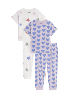 2pk Pure Cotton Heart and Star Pyjamas (1-8 Yrs)