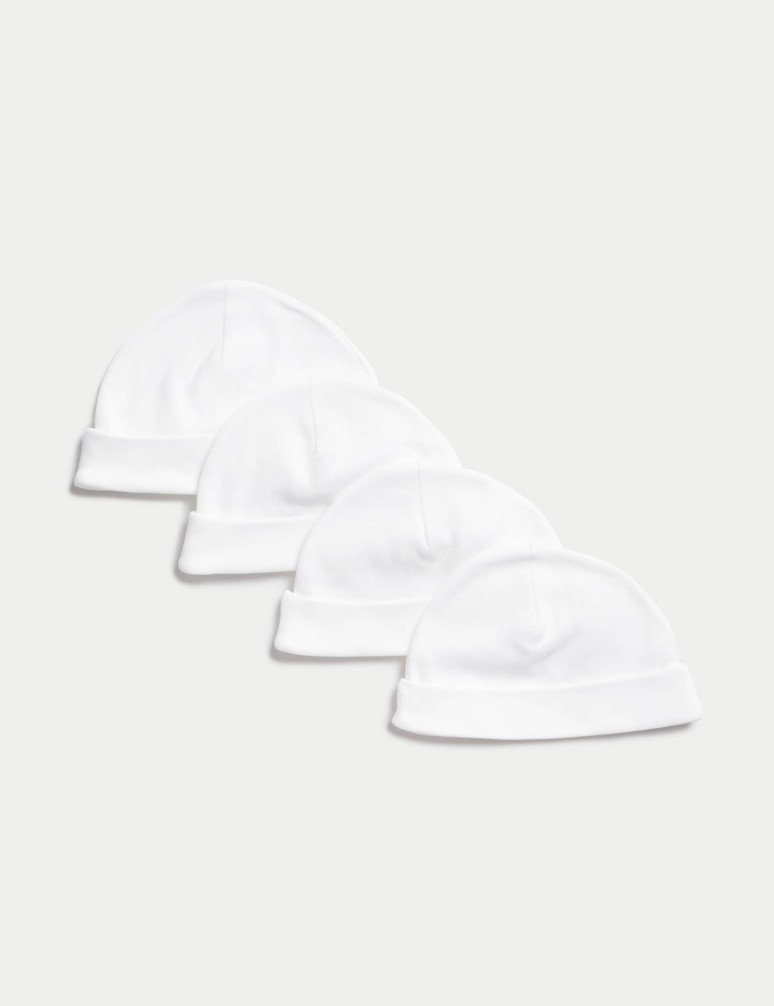 4pk Pure Cotton Hats (0-1 Yrs)