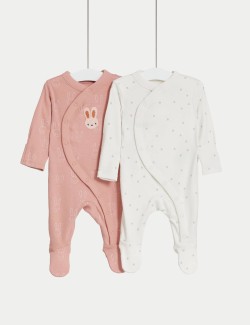 2pk Pure Cotton Bunny Sleepsuits (6½lbs-3 Yrs)