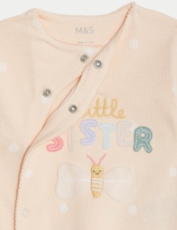 Pure Cotton Little Sister Slogan Sleepsuit (7lbs-9 Mths)