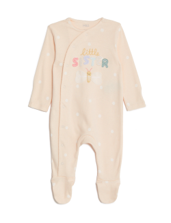 Pure Cotton Little Sister Slogan Sleepsuit (7lbs-9 Mths)