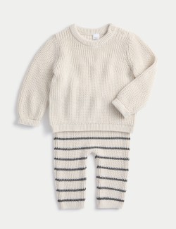 2pc Pure Cotton Striped Knitted Outfit (0-12 Mths)