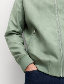 Faux Suede Padded Funnel Neck Jacket