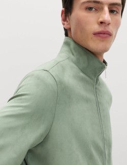 Faux Suede Padded Funnel Neck Jacket