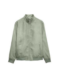 Faux Suede Padded Funnel Neck Jacket