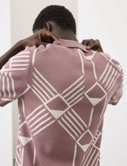 Pletená polokošile s geometrickým vzorem z čisté bavlny