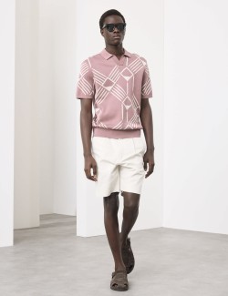 Pletená polokošile s geometrickým vzorem z čisté bavlny