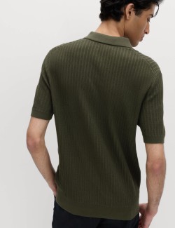 Polokošile s žebrovaou texturou, rozhalenkovým límcem, s vysokým podílem bavlny