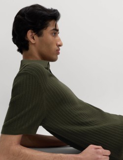 Polokošile s žebrovaou texturou, rozhalenkovým límcem, s vysokým podílem bavlny