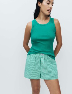 Ginghamové pyžamové šortky Seersucker z čisté bavlny