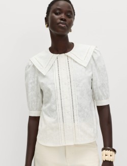 Pure Cotton Sailor Collar Button Through Shirt