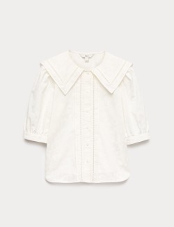 Pure Cotton Sailor Collar Button Through Shirt
