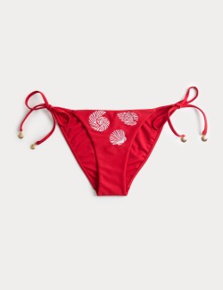 Spodní díl bikin se zavazováním po stranách a s výšivkou
