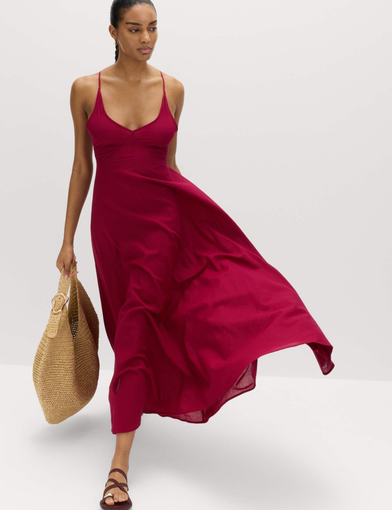 Pure Cotton Strappy V-Neck Maxi Beach Dress