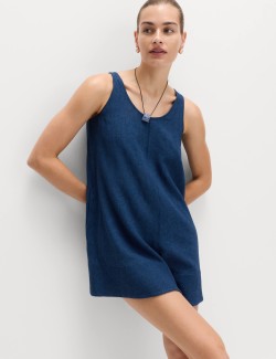 Linen Rich Tie Detail Sleeveless Volume Playsuit