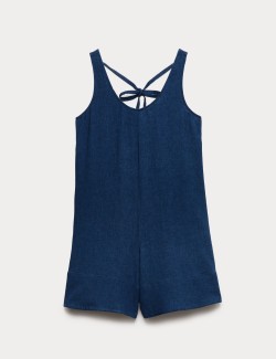 Kombinéza bez rukávů s vázáním a vysokým podílem lnu