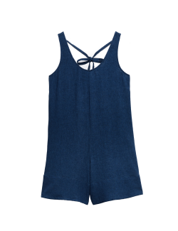 Kombinéza bez rukávů s vázáním a vysokým podílem lnu