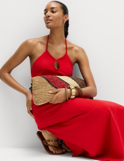 Maxi šaty se zapínáním za krkem, vysokým podílem lnu