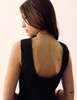 Řasené midi šaty, z čisté bavlny