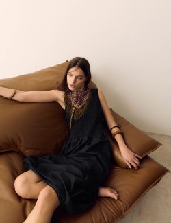 Řasené midi šaty, z čisté bavlny