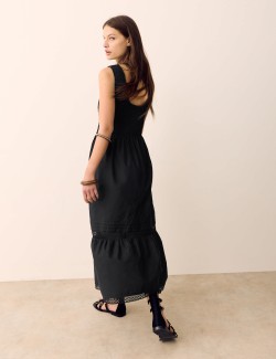 Řasené midi šaty, z čisté bavlny