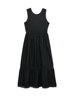 Řasené midi šaty, z čisté bavlny