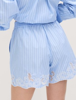 Pure Cotton Embroidered Striped Shorts