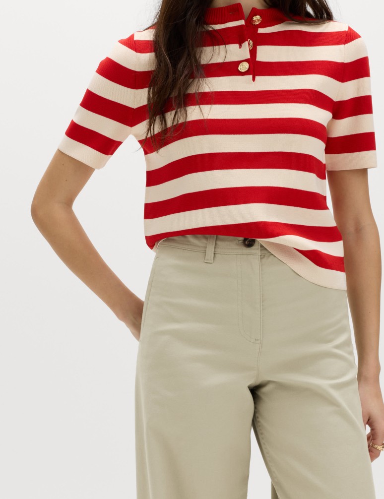 Cotton Rich Turn Up Wide Leg Chinos