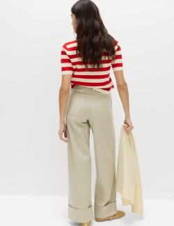 Cotton Rich Turn Up Wide Leg Chinos