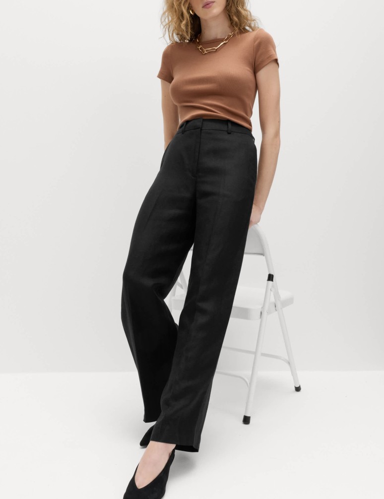 Linen Blend Relaxed Straight Trousers