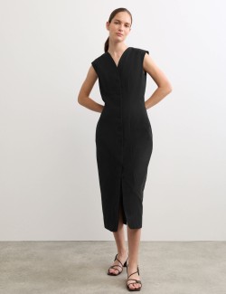 Cotton Blend V-Neck Midaxi Column Dress