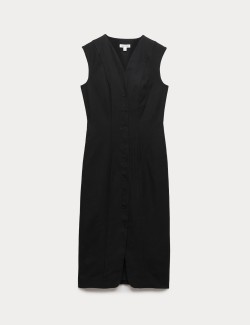 Cotton Blend V-Neck Midaxi Column Dress