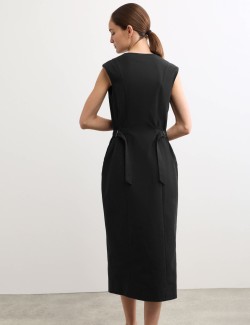 Cotton Blend V-Neck Midaxi Column Dress