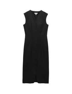 Cotton Blend V-Neck Midaxi Column Dress