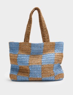 Straw Checkerboard Tote Bag