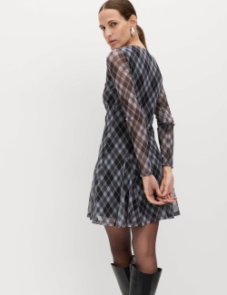 Mesh Checked Mini Skater Dress