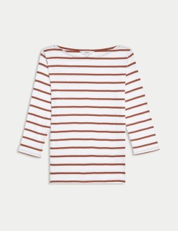 Pure Cotton Striped Slash Neck Slim Fit Top