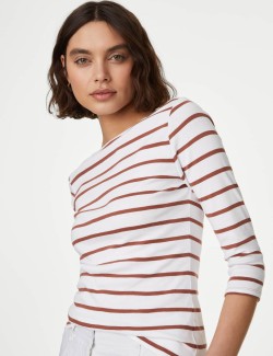 Pure Cotton Striped Slash Neck Slim Fit Top