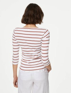 Pure Cotton Striped Slash Neck Slim Fit Top