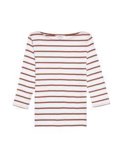 Pure Cotton Striped Slash Neck Slim Fit Top