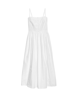 Pure Cotton Strappy Midi Cami Waisted Dress