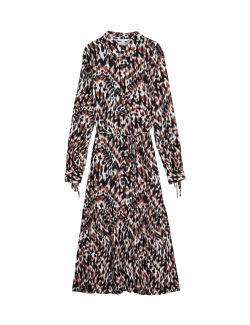 Printed Tie Waist Midi Shirt Dress