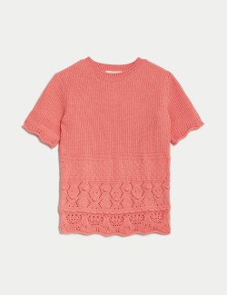 Cotton Blend Pointelle Knitted Top