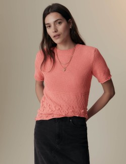 Cotton Blend Pointelle Knitted Top