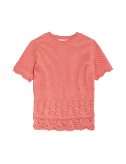 Cotton Blend Pointelle Knitted Top