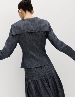 Linen Blend Denim Scallop Collar Shirt