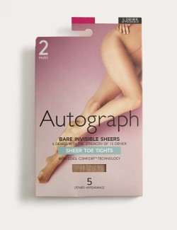 2pk 5 Denier Bare Invisibles Sheer Tights