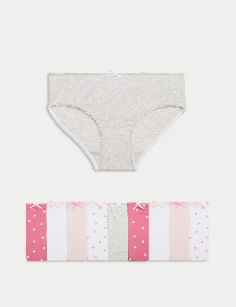 10pk Cotton Rich Heart Knickers (2-14 Yrs)