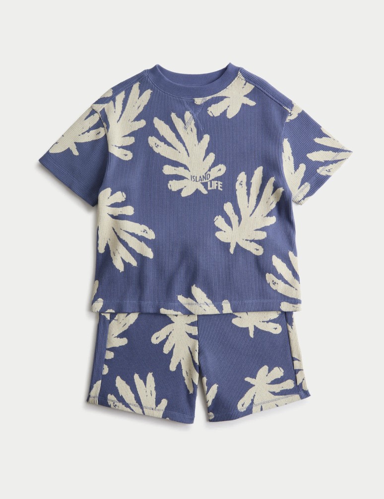 2 Piece Pure Cotton Printed Waffle Outfit (2-8 Yrs)